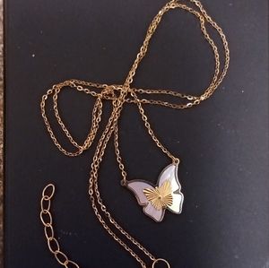 Solid 14k yellow gold necklace with butterfly, 16" to 18" long, new, stamped